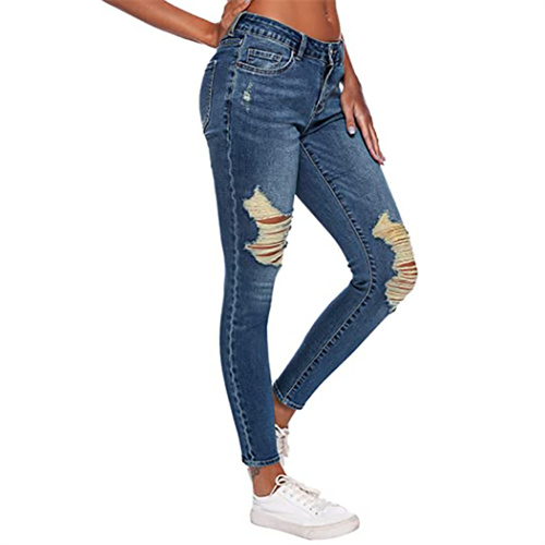 Denim Jeans with Ripped Hole For Women 