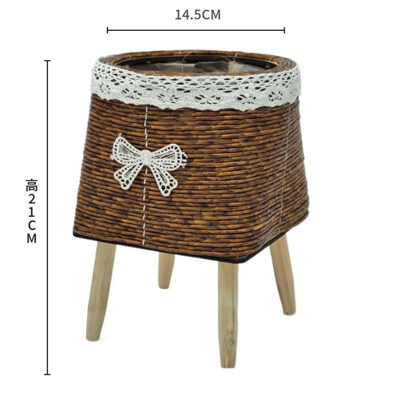 Mini PE Rattan Planter with Wooden Rack - SM1421-Brown
